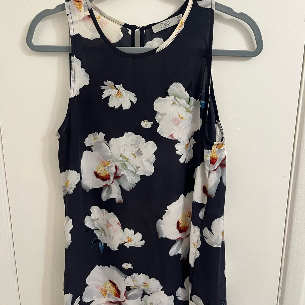 Dalia Navy and White Floral Tank Top